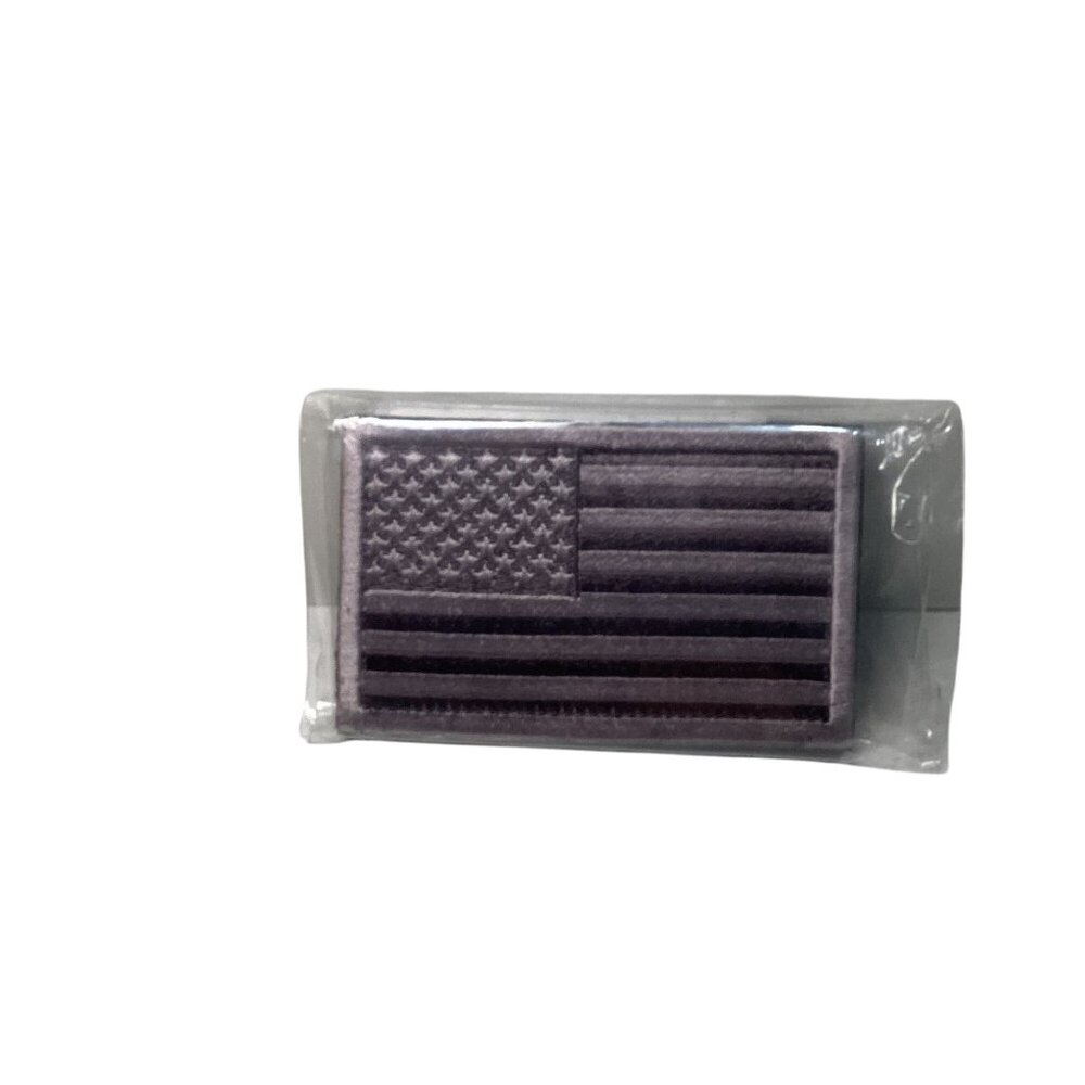 2 Hook & Loop Patches Embroidered Silver Black American Flag 3.5" X 2" New